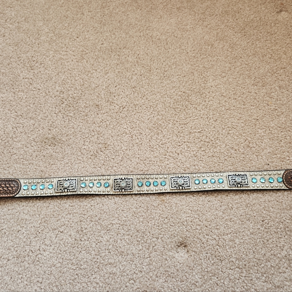 Nocona Youth Western Belt, Blue Silver On White Cowhide, Size 24 - Picture 3 of 5